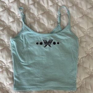 hollister Light Blue Butterfly Embroidered Women's Top